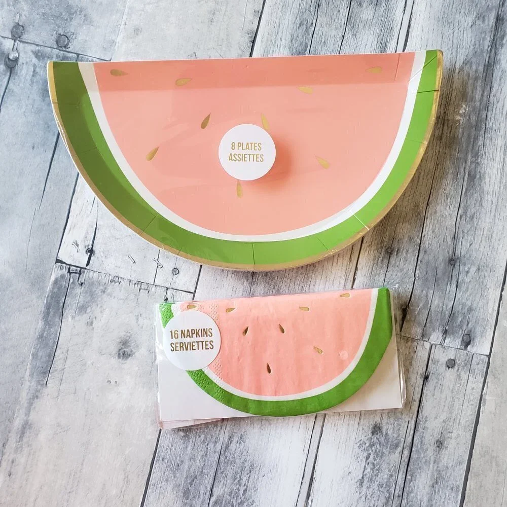 NWT - Meri Meri Watermelon Paper Plates (16) and Paper Napkins (32)